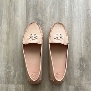 Tory Burch Pink Loafers with Perforated Design
